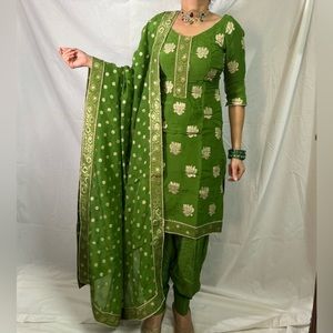 Indian salwar suit in greenish parrot shade .